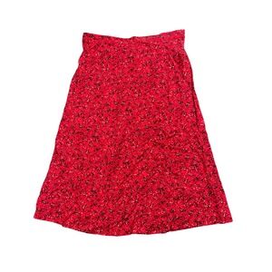 Old Navy Womens L Red Floral Midi Skirt Elastic Waist Romantic Cottagecore Y2K